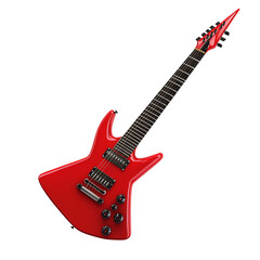red electric guitar with sharp angles isolated on white background
