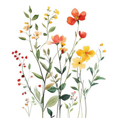 Floral watercolor painting illustration on white background on transparent background