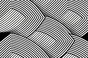 Abstract geometric pattern of black and white lines on a transparent background