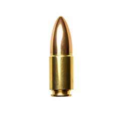 new brass bullet for handgun on white background
