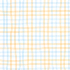 Blue Orange Plaid Gingham Check Hand Drawn Background Pattern Overlay
