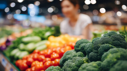 Grocery store worker stocking fresh produce in organized retail space