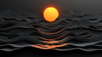 A stylized, digital rendering of a dark landscape.