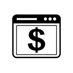 dollar sign inside browser window icon on white
