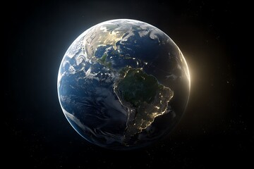 Fototapeta premium Planet Earth from Space Showing America with City Lights on Dark Background