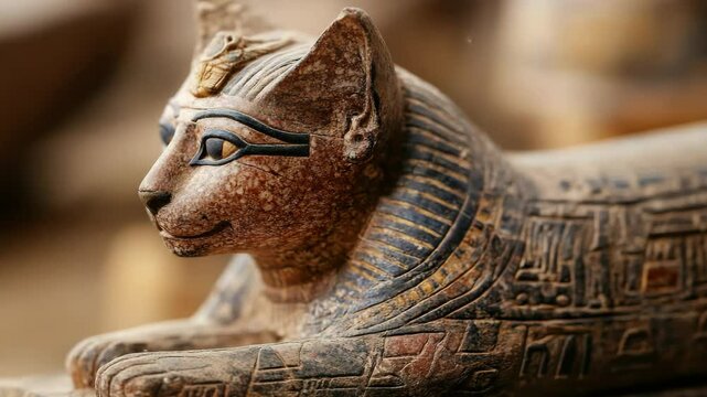 Ancient Egyptian Cat Statue in Cinematic Motion