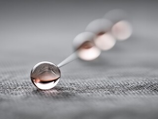 Glass Spheres in Row Lying on Textured Gray Fabric Surface with Reflection for Scientific or Medical Concepts