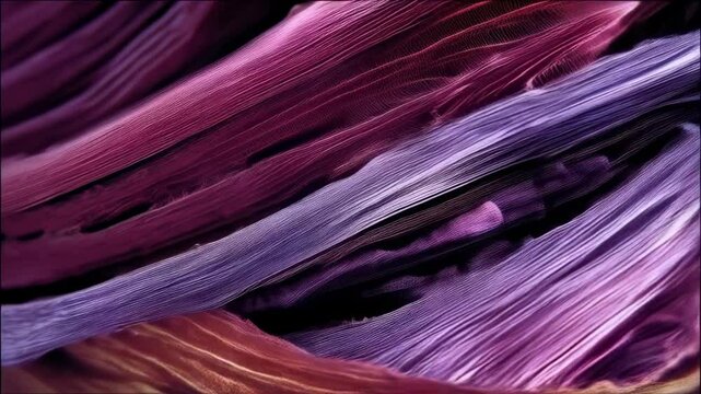 Abstract close-up of textured magenta and violet patterned fabric forming parallel ridges and furrows with organic feel
