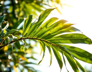 Obraz premium a close up view of a lush tropical palm leaf, vibrant with sunlight filtering through its layers