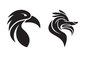 Obraz premium Stylized Hawk and Wolf Head Logo Vector Tribal Animal Silhouette Art