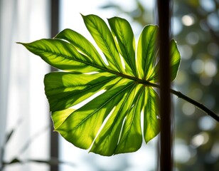 a large leaf with a textured surface that is vibrant green in color. the leaf spans across most of the frame, indicating it's quite sizable