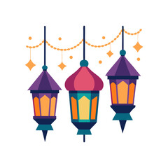 festive lanterns hanging at dusk on transparent background