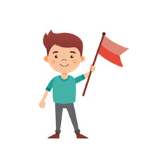 boy holding handmade flag banner on transparent background