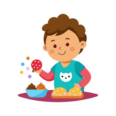 child decorating cookies with sprinkles on transparent background