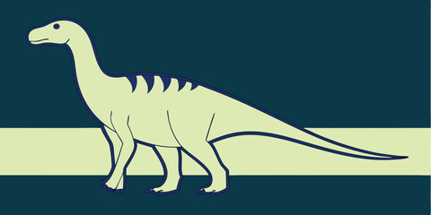 Stylized dinosaur illustration standing with a minimalist design and striking color palette