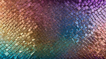 Iridescent Square Mosaic Texture Background With Vibrant Rainbow Gradient Color Shifts