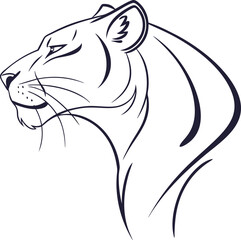 black and white tiger digital side profile sketch Striking Single Line Tiger: Minimalist Elegance in Wildlife Portraiture Lion Head Vector Silhouette Logo Design. Lion Vector Illustration