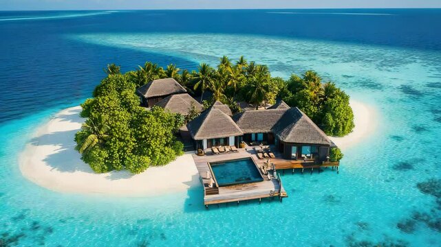 An aerial view of a resort in the maldives islands