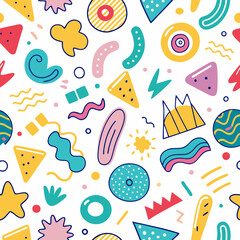 Vibrant abstract shapes, playful and colorful, create a fun pattern