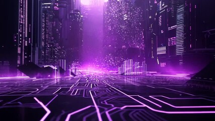 Neon Cityscape: A Futuristic Purple Dream - Powered by Adobe