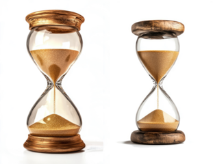  modern hourglass with golden sand, isolated on a transparent background