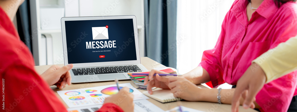 Poster email notification message showing on computer screen brisk. digital marketing message information t