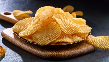 crispy golden potato chips flat cut wavy and ruffled