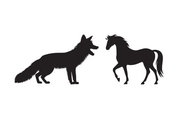 Fox and Horse Silhouette Vector Wild and Domestic Animal Design