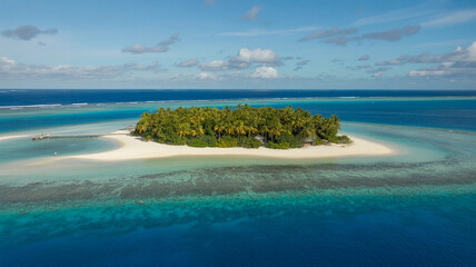 Remote Island Paradise with Palm Trees and Blue Lagoon