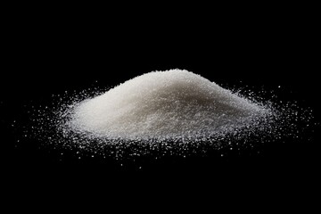 Pile of granulated sugar on black background