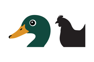 Duck and Chicken Silhouette Vector Farm Bird Animal Illustration