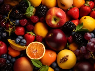 Assortment of fresh with colorful fruits.