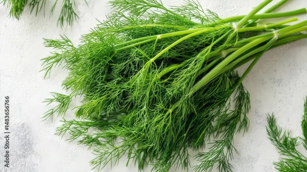 Poster a bouquet of fresh dill leaves arranged on a table