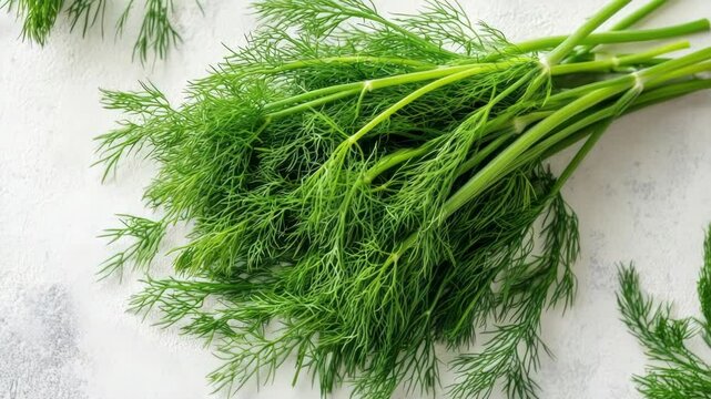 A bouquet of fresh dill leaves arranged on a table