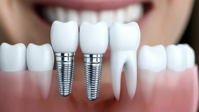 Molar implant: gum incision, titanium fixture, crown mount, jaw anchor, missing replacement, bone graft, dental accuracy, root simulation, smile precision, chewing restoration, oral solution