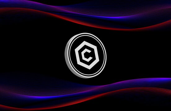 cronos-cro cryptocurrency logos on digital background. 3d illustrations.