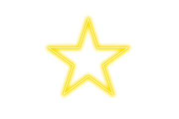 Glowing neon star shape isolated on transparent background. Bright yellow light frame. Futuristic shining star icon for design and decoration. PNG element