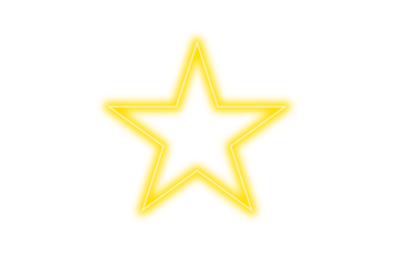 Glowing neon star shape isolated on transparent background. Bright yellow light frame. Futuristic shining star icon for design and decoration. PNG element