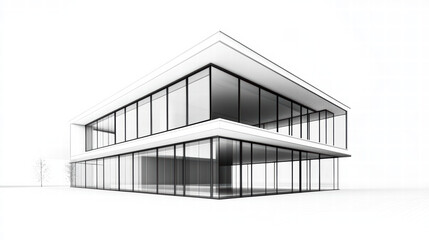 Architectural Marvel: Modern minimalist house showcases geometric design with expansive glass walls. The building exudes elegance. This photograph exemplifies contemporary architecture.