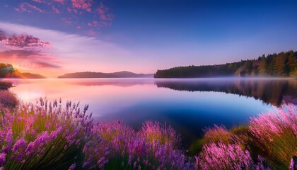 a gentle veil of soft pinks and lavenders veils a tranquil lake at dawn tranquil atmosphere lake serene