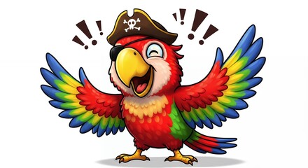 Obraz premium Cheerful cartoon parrot pirate hat