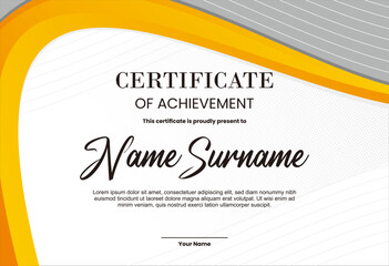 Clean and professional certificate template with abstract orange curves for academic or corporate awards