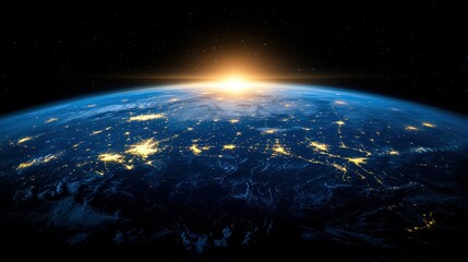 Obraz premium Earth from space, sunrise over illuminated cities