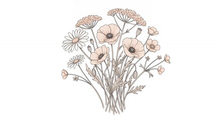 Delicate pastel flowers bouquet illustration