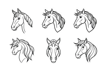 Horse head line art vector bundle  illustration