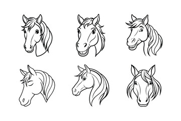 Horse head line art vector bundle  illustration