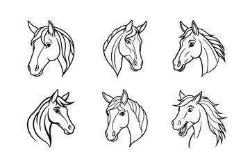 Horse head line art vector bundle  illustration