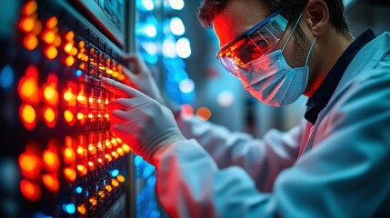 Technician working on server equipment