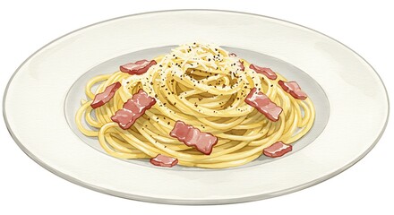 Italian Carbonara Spaghetti – Traditional Pasta Dish with Bacon and Cream
