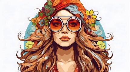 Professional Vector Cartoon Illustration of Young Hippie Woman